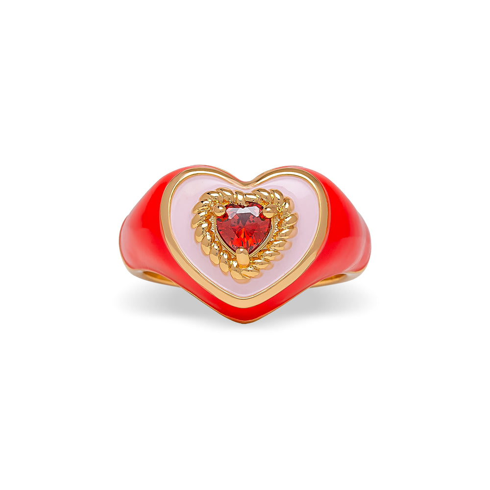 Red Love Heart Enamel Ring