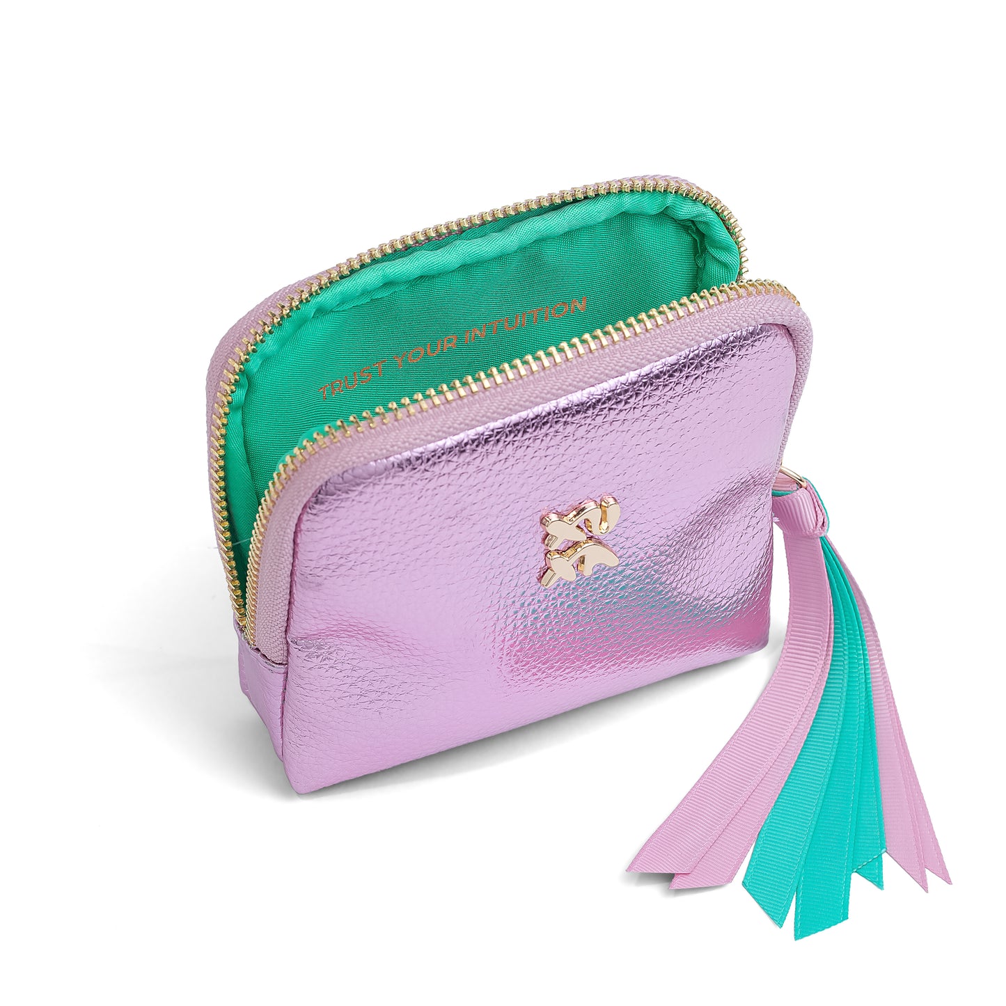 Trust Your Intuition Rose Pink and Teal Slogan Jewellery Organiser
